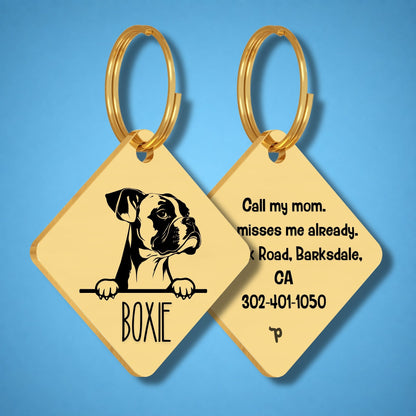 Breed Dog Tag - Boxer Unique Dog Tag with Peek-a-Boo Portrait