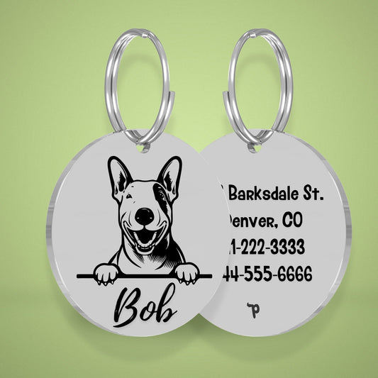 Breed Dog Tag - Bull Terrier Unique Dog Tag with Peek-a-Boo Portrait