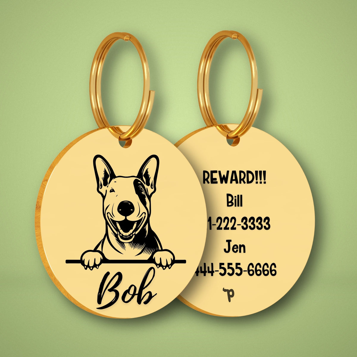 Breed Dog Tag - Bull Terrier Unique Dog Tag with Peek-a-Boo Portrait