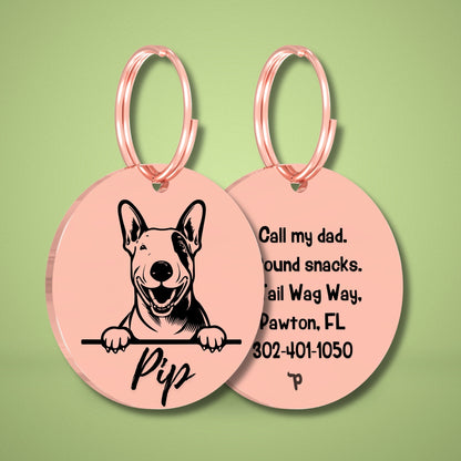 Breed Dog Tag - Bull Terrier Unique Dog Tag with Peek-a-Boo Portrait