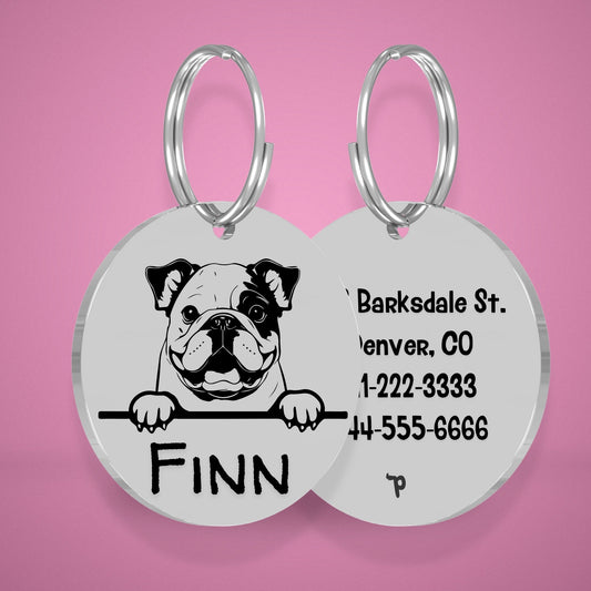 Breed Dog Tag - Bulldog Unique Dog Tag with Peek-a-Boo Portrait (Style 2)