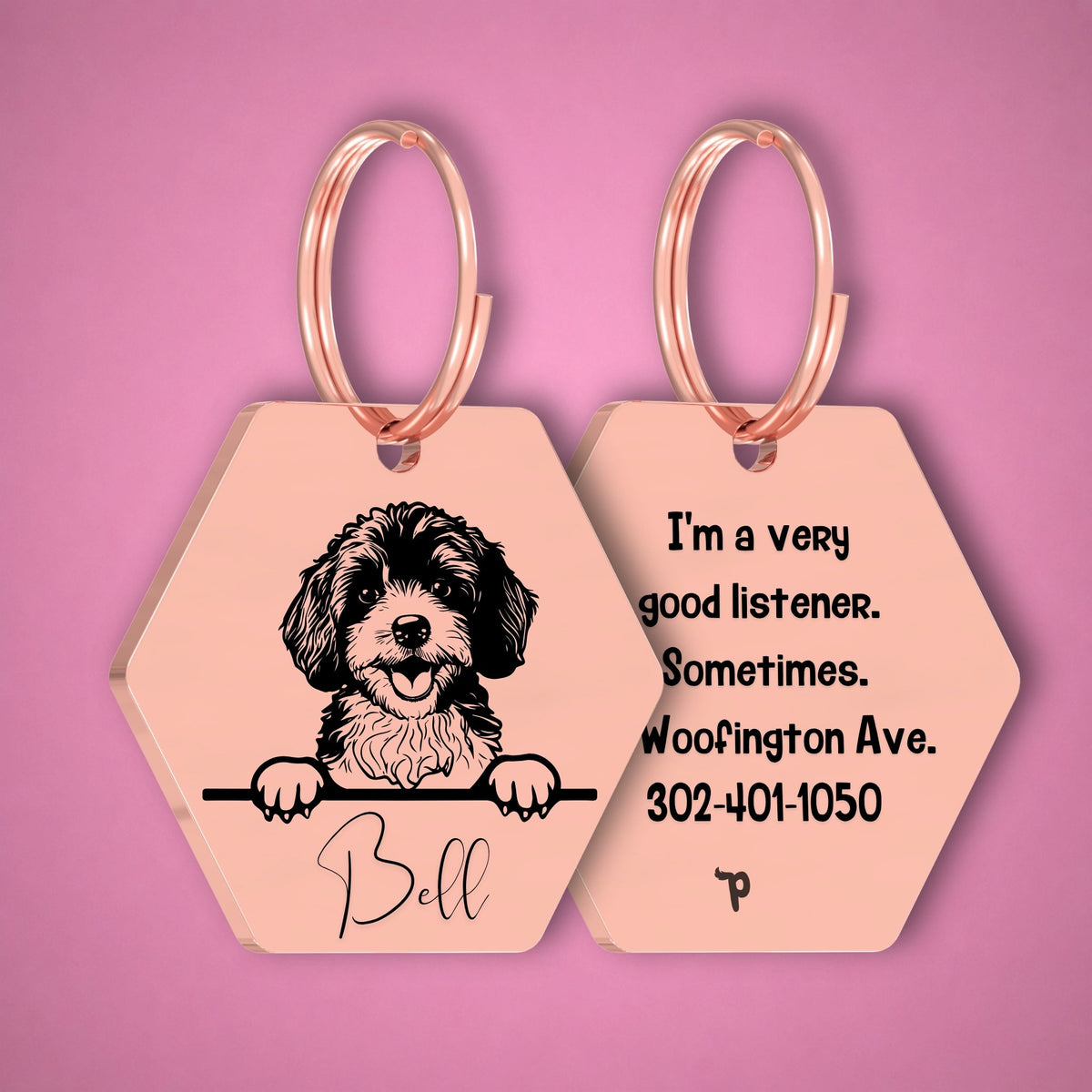 Breed Dog Tag - Cavapoo Unique Dog Tag with Peek-a-Boo Portrait