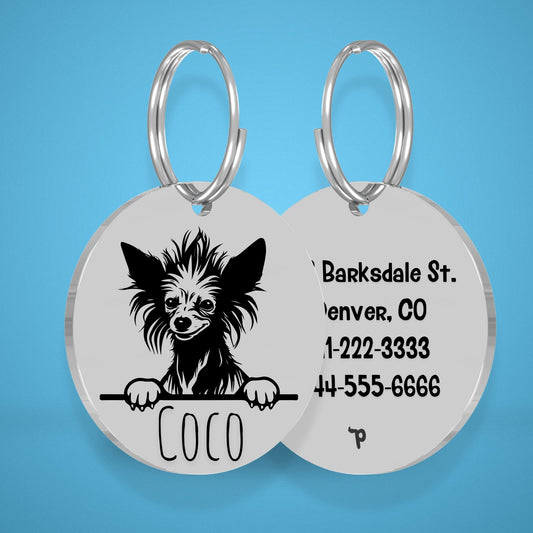 Breed Dog Tag - Chinese Crested Unique Dog Tag with Peek-a-Boo Portrait