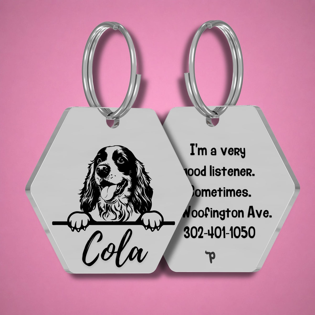 Breed Dog Tag - Cocker Spaniel Unique Dog Tag with Peek-a-Boo Portrait