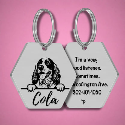 Breed Dog Tag - Cocker Spaniel Unique Dog Tag with Peek-a-Boo Portrait