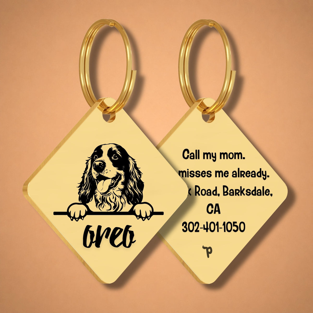 Breed Dog Tag - Cocker Spaniel Unique Dog Tag with Peek-a-Boo Portrait