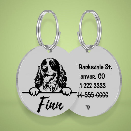 Breed Dog Tag - Cocker Spaniel Unique Dog Tag with Peek-a-Boo Portrait