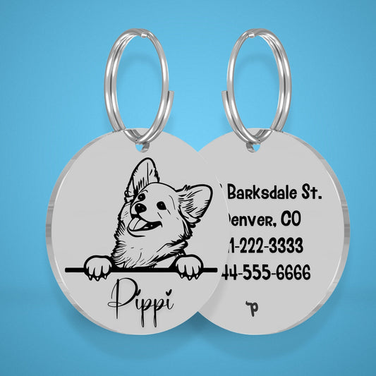 Breed Dog Tag - Corgi Unique Dog Tag with Peek-a-Boo Portrait