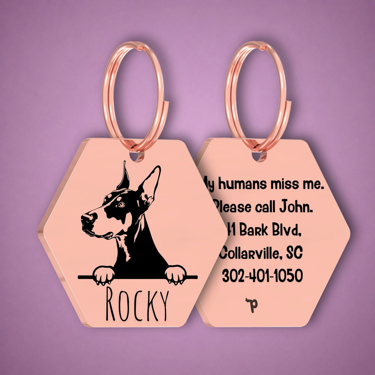 Breed Dog Tag - Dobermann Unique Dog Tag with Peek-a-Boo Portrait