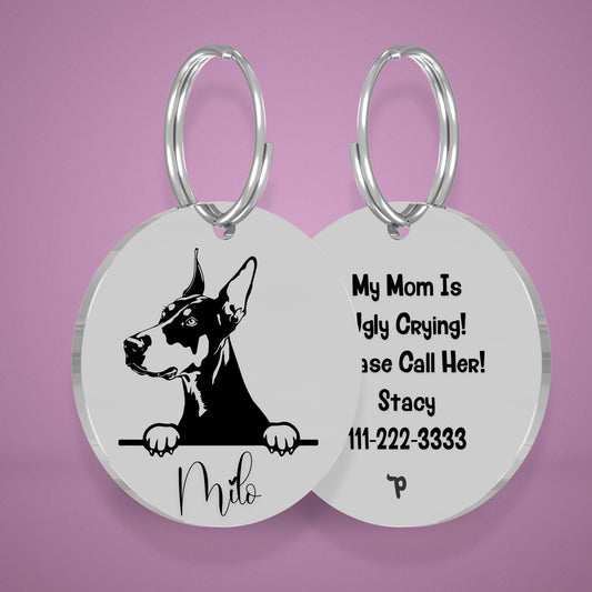 Breed Dog Tag - Dobermann Unique Dog Tag with Peek-a-Boo Portrait