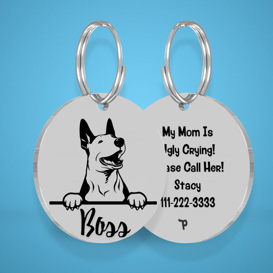 Breed Dog Tag - English Bull Terrier Unique Dog Tag with Peek-a-Boo Portrait