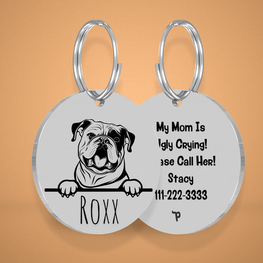Breed Dog Tag - English Bulldog Unique Dog Tag with Peek-a-Boo Portrait