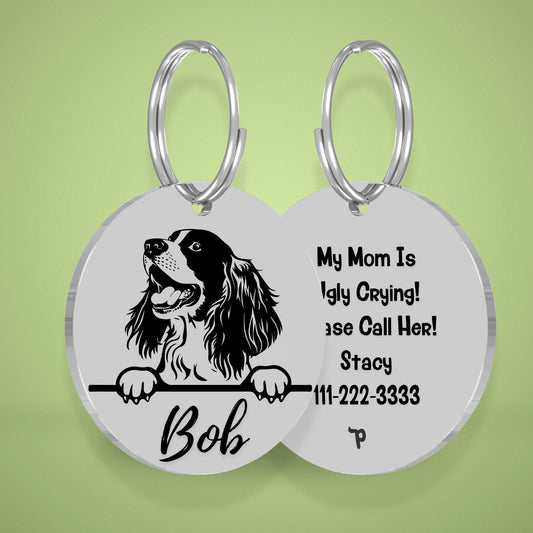 Breed Dog Tag - English Springer Spaniel Unique Dog Tag with Peek-a-Boo Portrait