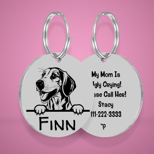 Breed Dog Tag - Foxhound Unique Dog Tag with Peek-a-Boo Portrait
