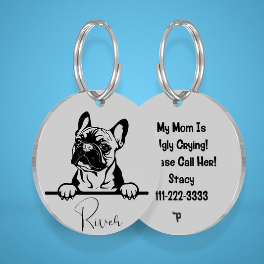 Breed Dog Tag - French Bulldog Unique Dog Tag with Peek-a-Boo Portrait