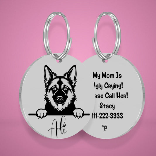 Breed Dog Tag - German Shepherd Unique Dog Tag with Peek-a-Boo Portrait