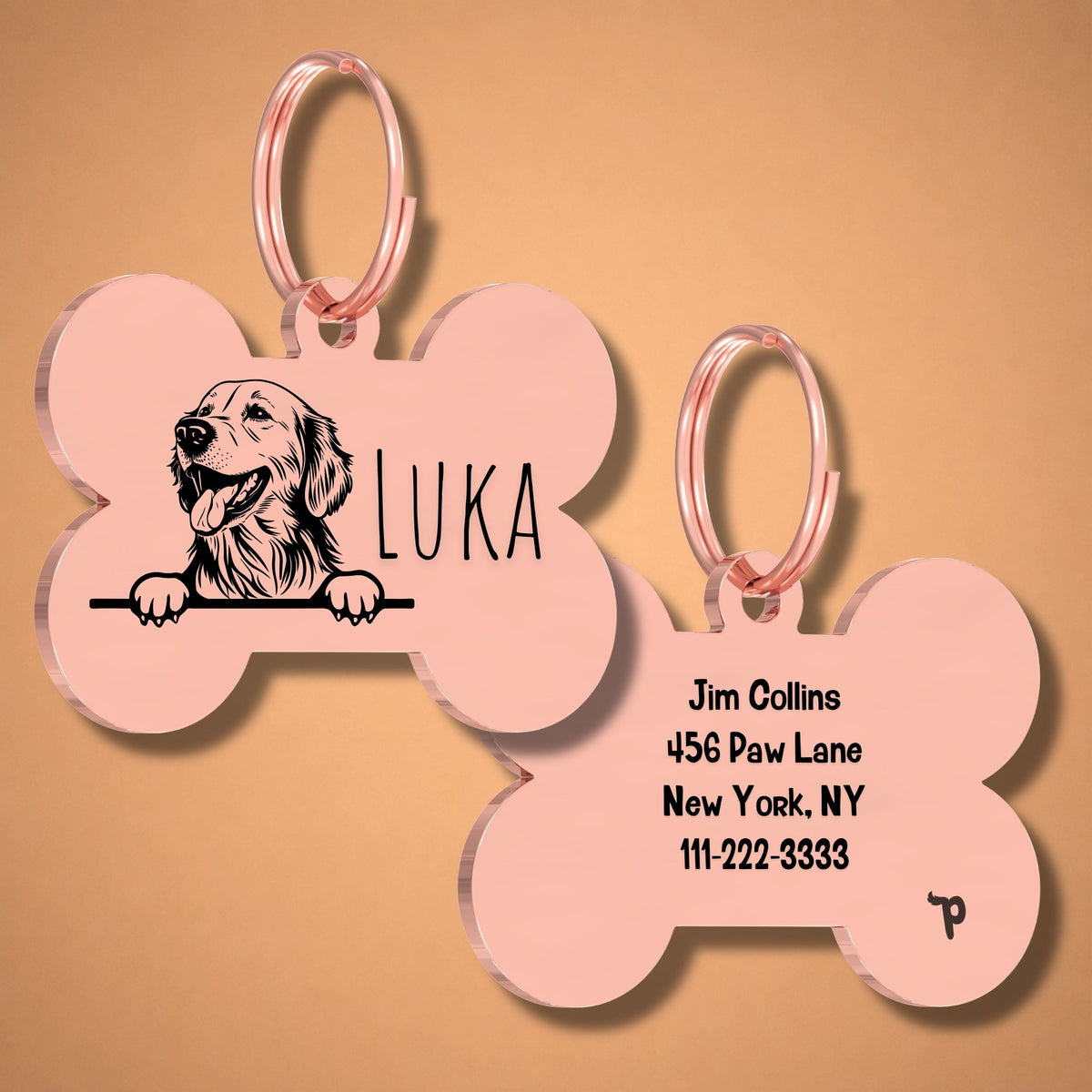 Breed Dog Tag - Golden Retriever Unique Dog Tag with Peek-a-Boo Portrait