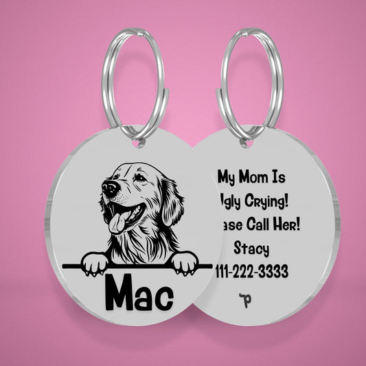 Breed Dog Tag - Golden Retriever Unique Dog Tag with Peek-a-Boo Portrait