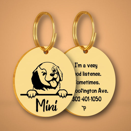 Breed Dog Tag - Golden Retriever Unique Dog Tag with Peek-a-Boo Portrait (Style 2)