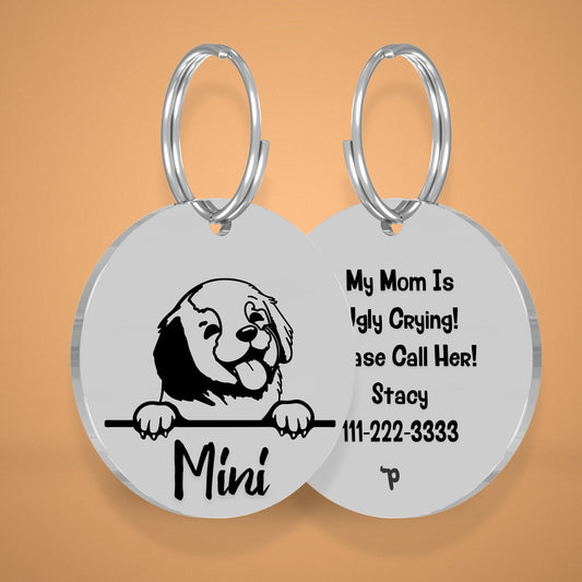 Breed Dog Tag - Golden Retriever Unique Dog Tag with Peek-a-Boo Portrait (Style 2)