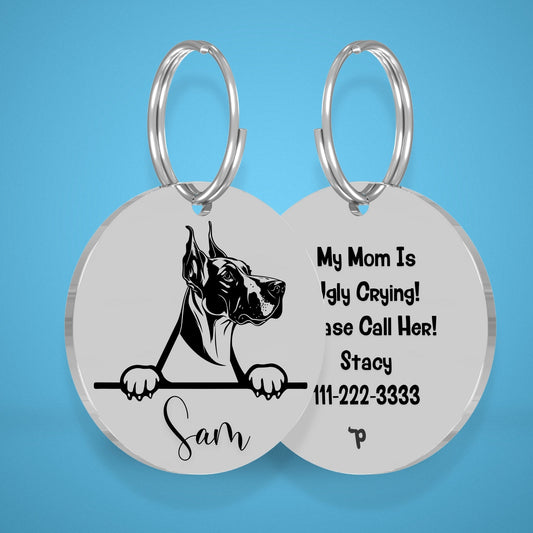 Breed Dog Tag - Great Dane Unique Dog Tag with Peek-a-Boo Portrait