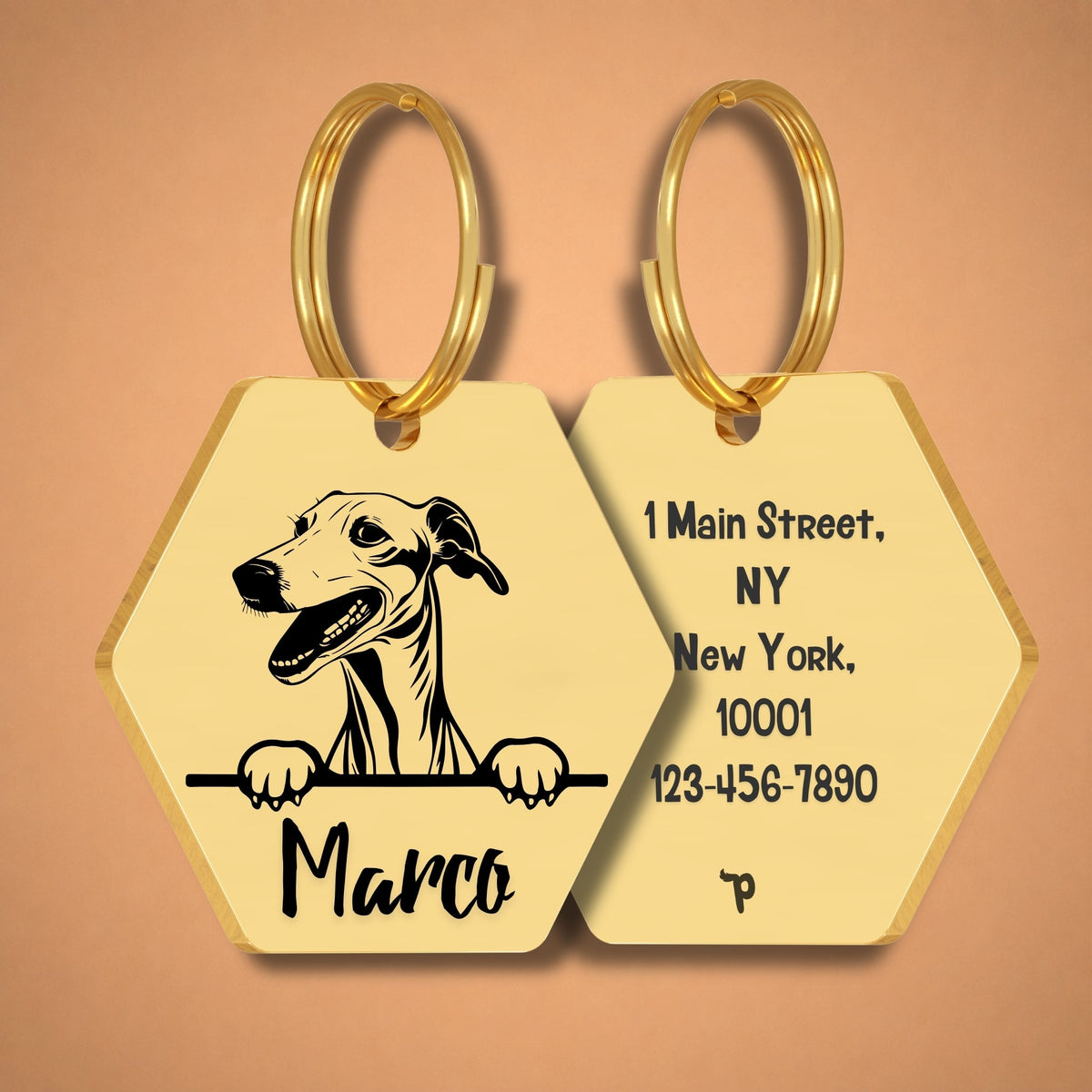 Breed Dog Tag - Greyhound Unique Dog Tag with Peek-a-Boo Portrait