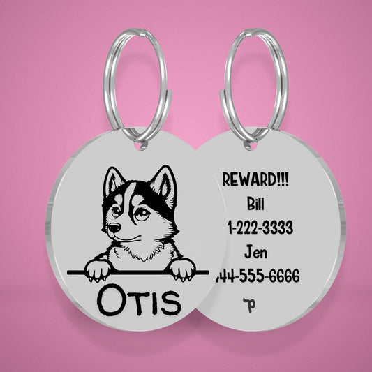 Breed Dog Tag - Husky Unique Dog Tag with Peek-a-Boo Portrait