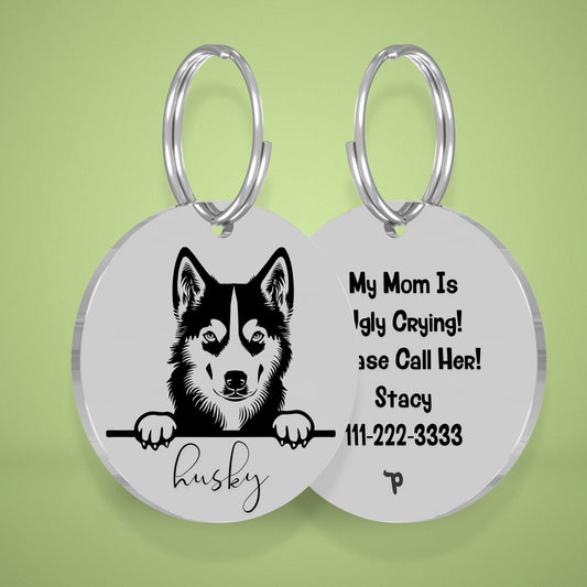 Breed Dog Tag - Husky Unique Dog Tag with Peek-a-Boo Portrait (Style 2)