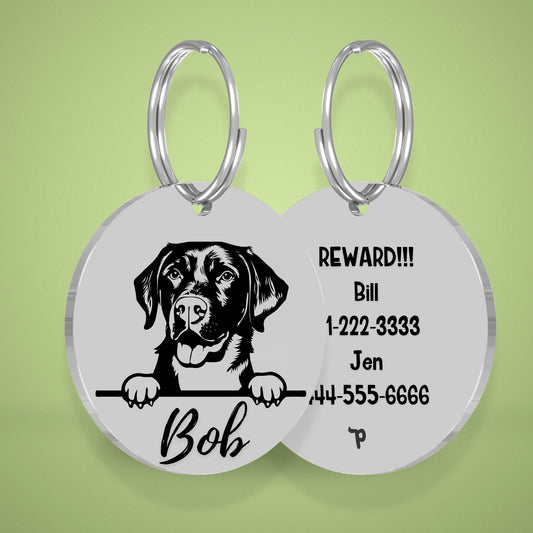 Breed Dog Tag - Labrador Retriever Unique Dog Tag with Peek-a-Boo Portrait (Style 2)