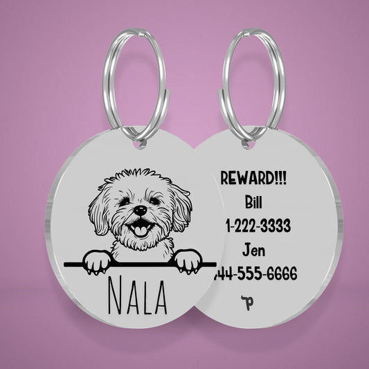 Breed Dog Tag - Maltese Unique Dog Tag with Peek-a-Boo Portrait
