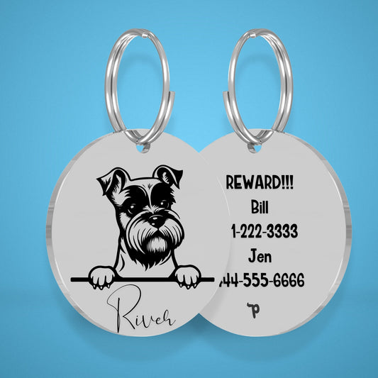 Breed Dog Tag - Miniature Schnauzer Unique Dog Tag with Peek-a-Boo Portrait