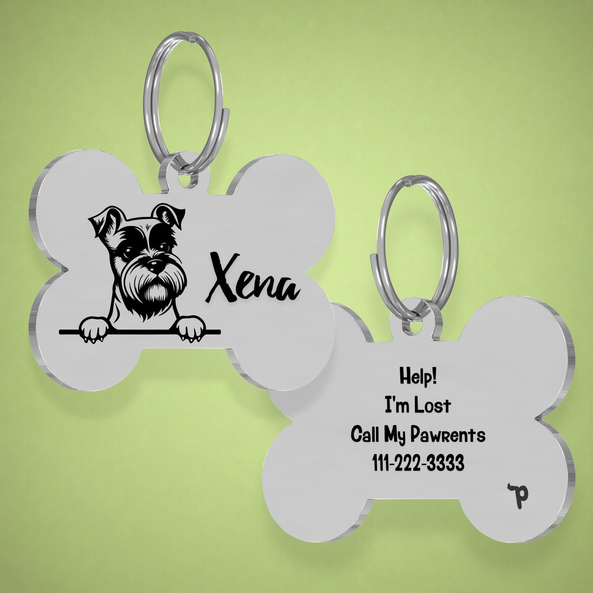 Breed Dog Tag - Miniature Schnauzer Unique Dog Tag with Peek-a-Boo Portrait