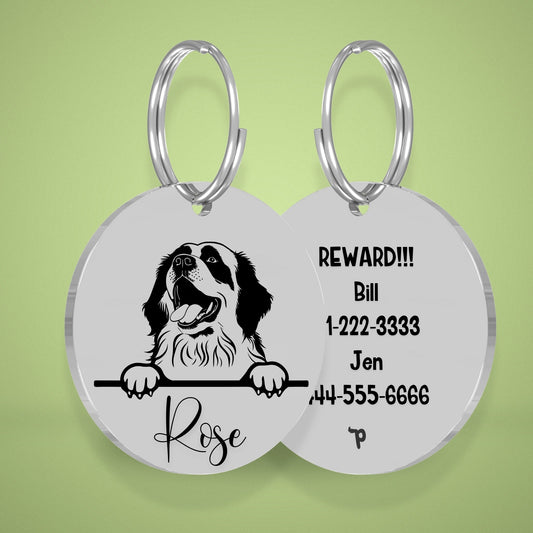 Breed Dog Tag - Newfoundland Unique Dog Tag with Peek-a-Boo Portrait (Style 2)