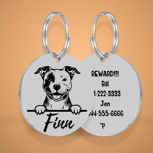 Breed Dog Tag - Pitbull Unique Dog Tag with Peek-a-Boo Portrait