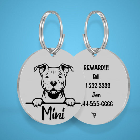 Breed Dog Tag - Pitbull Unique Dog Tag with Peek-a-Boo Portrait (Style 2)