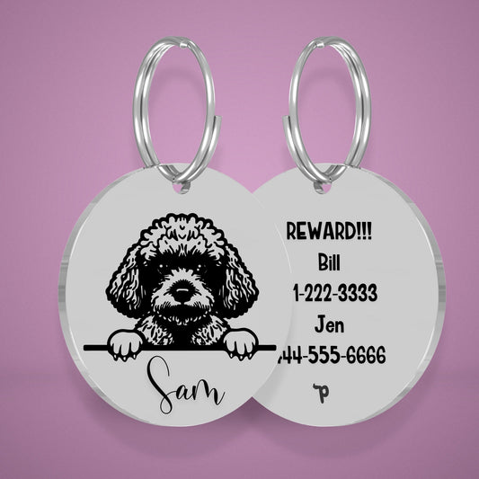 Breed Dog Tag - Poodle Unique Dog Tag with Peek-a-Boo Portrait
