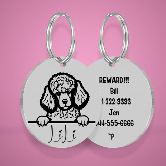 Breed Dog Tag - Poodle Unique Dog Tag with Peek-a-Boo Portrait (Style 2)