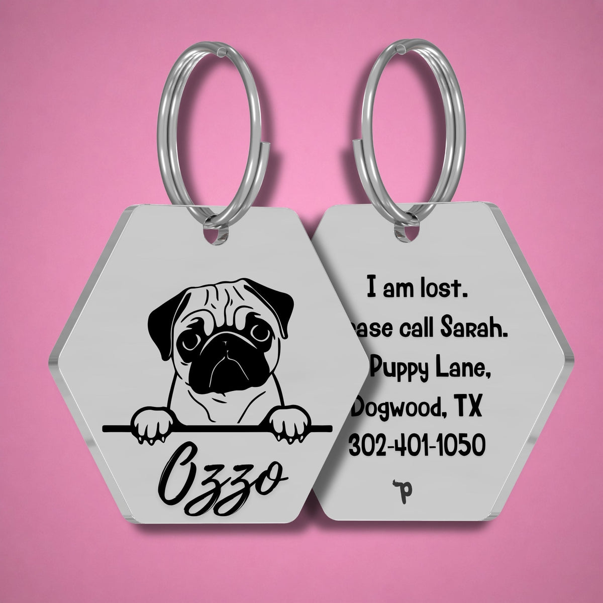 Breed Dog Tag - Pug Unique Dog Tag with Peek-a-Boo Portrait