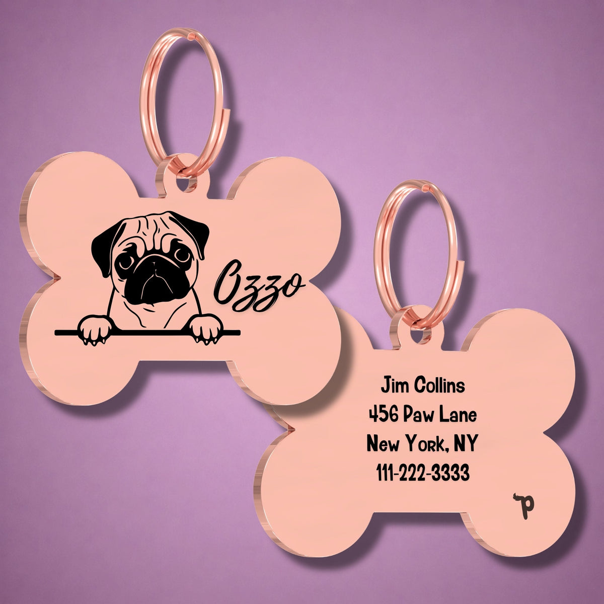 Breed Dog Tag - Pug Unique Dog Tag with Peek-a-Boo Portrait