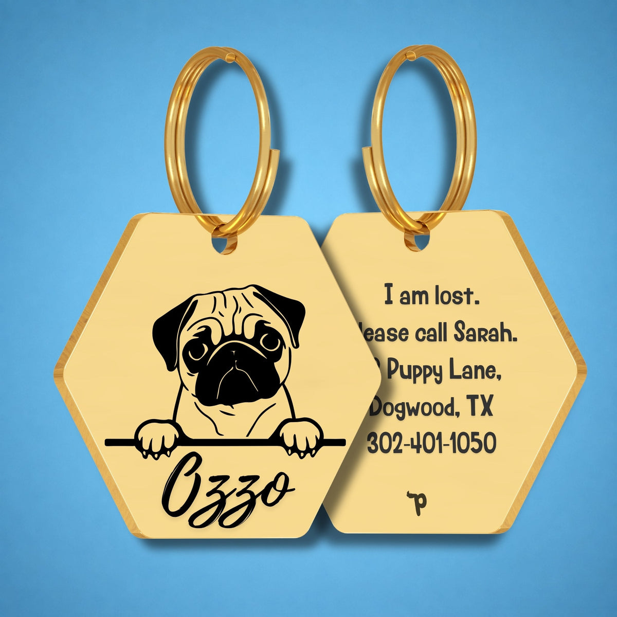 Breed Dog Tag - Pug Unique Dog Tag with Peek-a-Boo Portrait