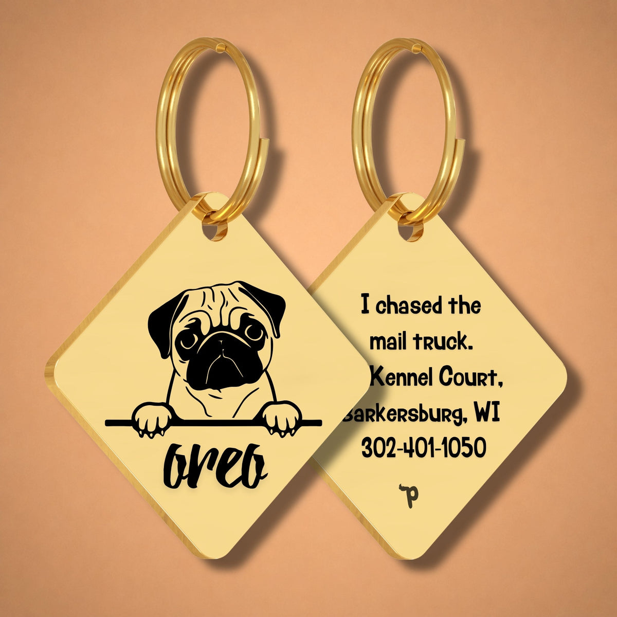 Breed Dog Tag - Pug Unique Dog Tag with Peek-a-Boo Portrait