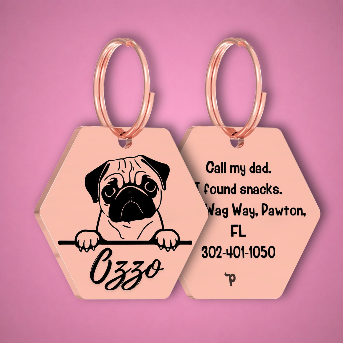 Breed Dog Tag - Pug Unique Dog Tag with Peek-a-Boo Portrait