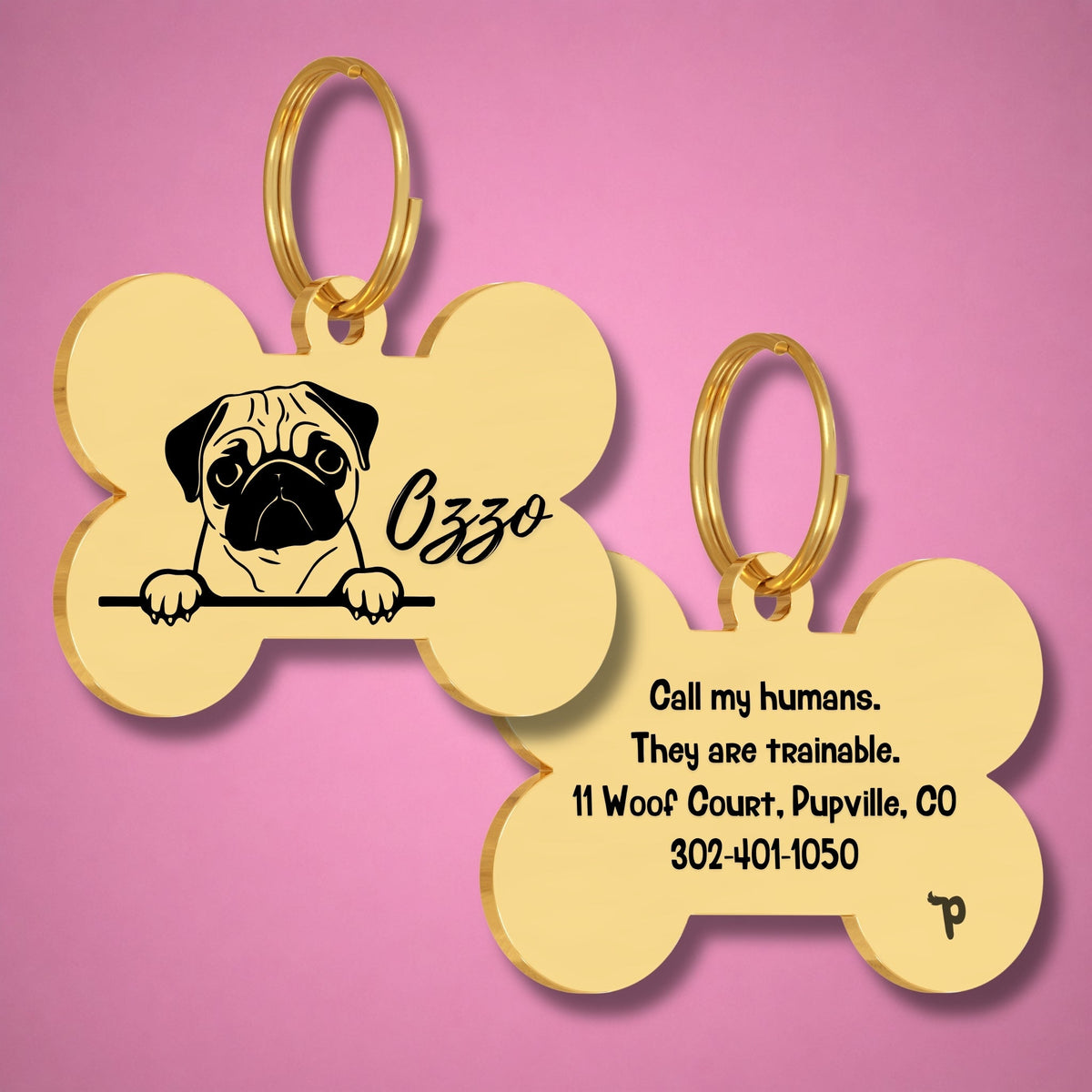 Breed Dog Tag - Pug Unique Dog Tag with Peek-a-Boo Portrait