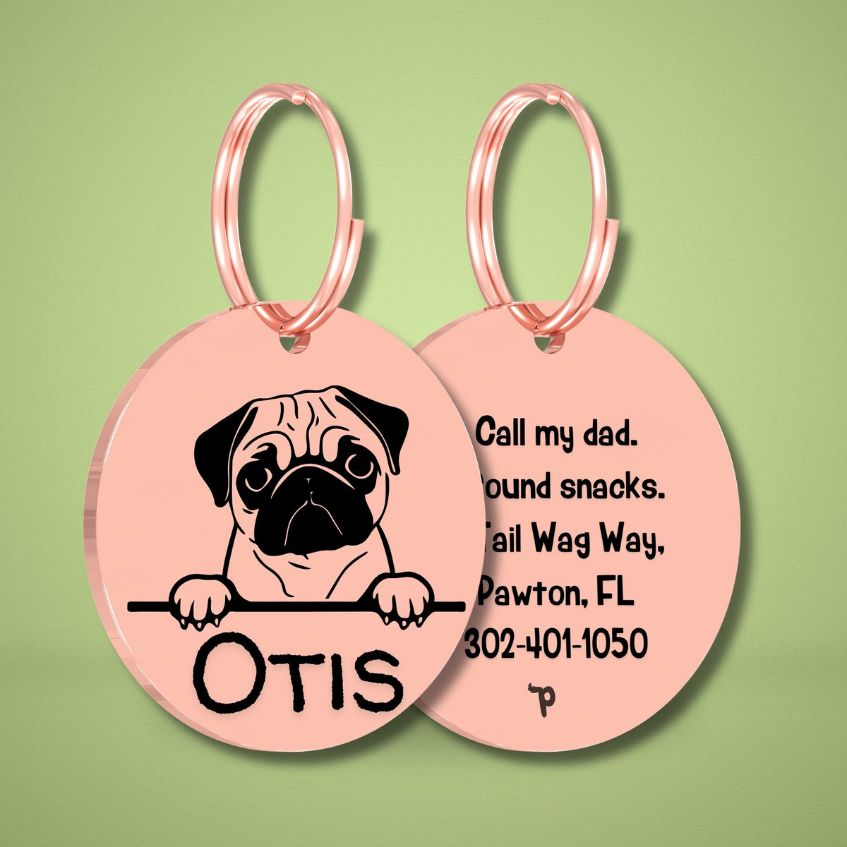 Breed Dog Tag - Pug Unique Dog Tag with Peek-a-Boo Portrait