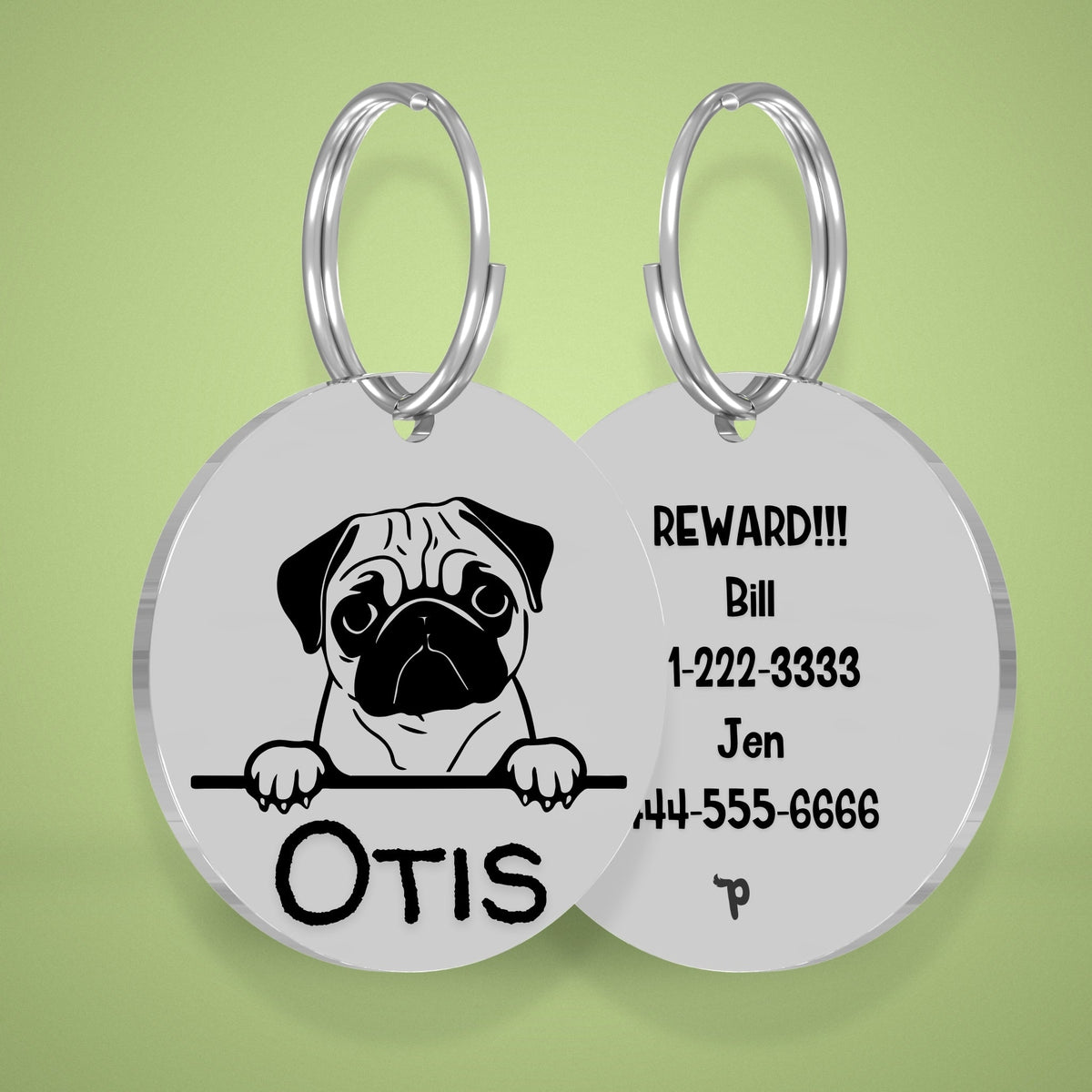 Breed Dog Tag - Pug Unique Dog Tag with Peek-a-Boo Portrait