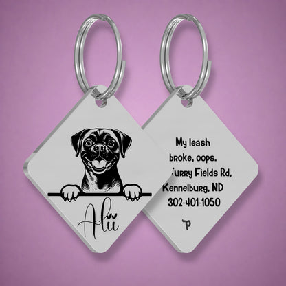 Breed Dog Tag - Puggle Unique Dog Tag with Peek-a-Boo Portrait