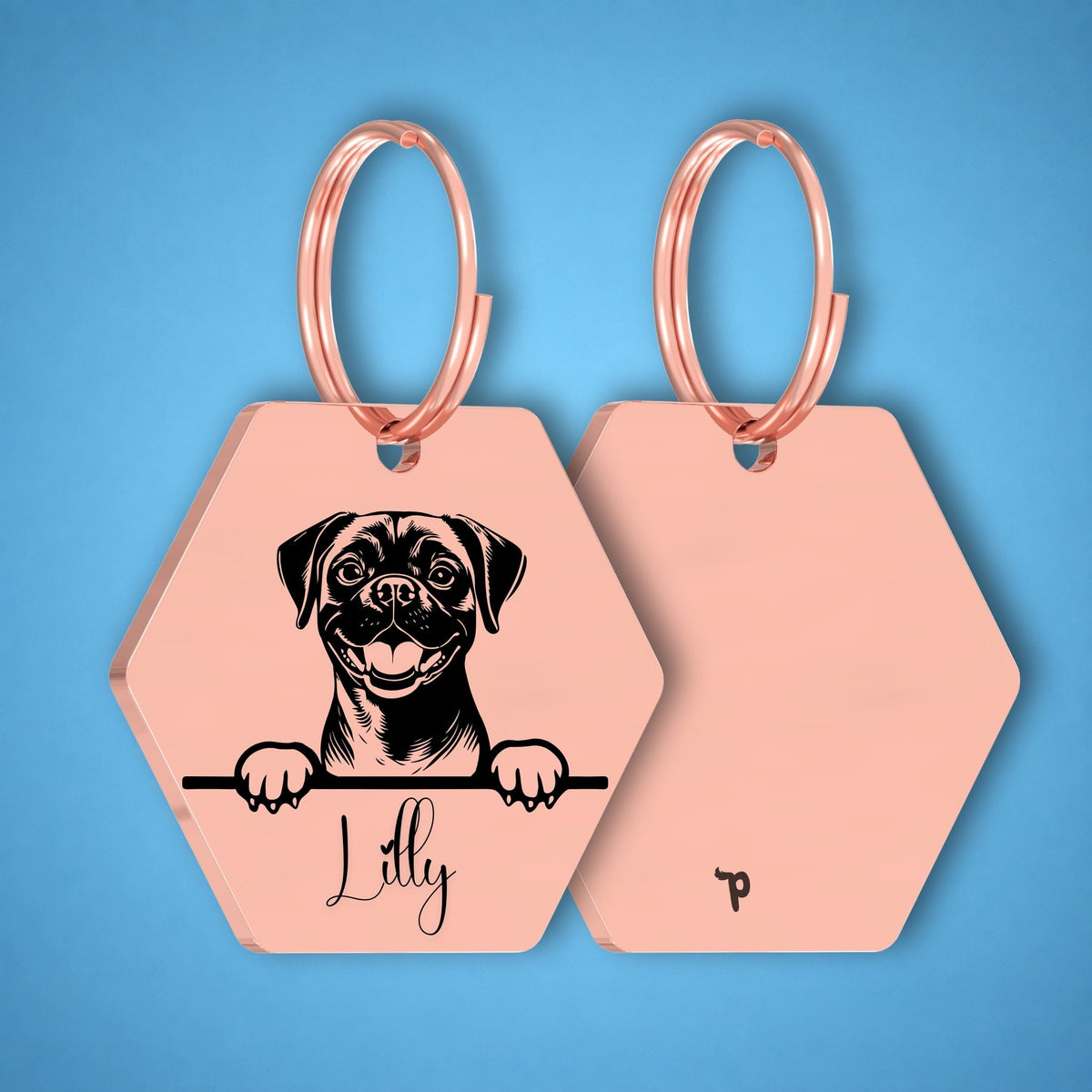 Breed Dog Tag - Puggle Unique Dog Tag with Peek-a-Boo Portrait