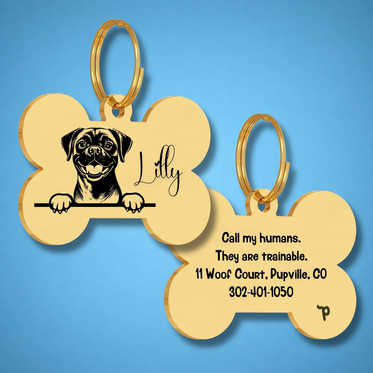 Breed Dog Tag - Puggle Unique Dog Tag with Peek-a-Boo Portrait