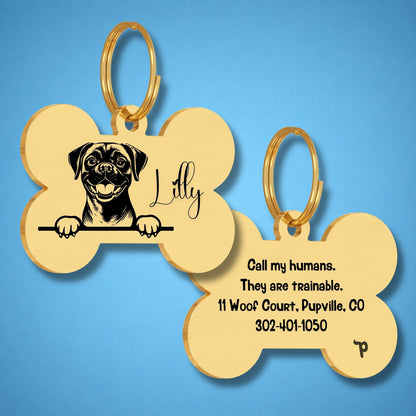 Breed Dog Tag - Puggle Unique Dog Tag with Peek-a-Boo Portrait