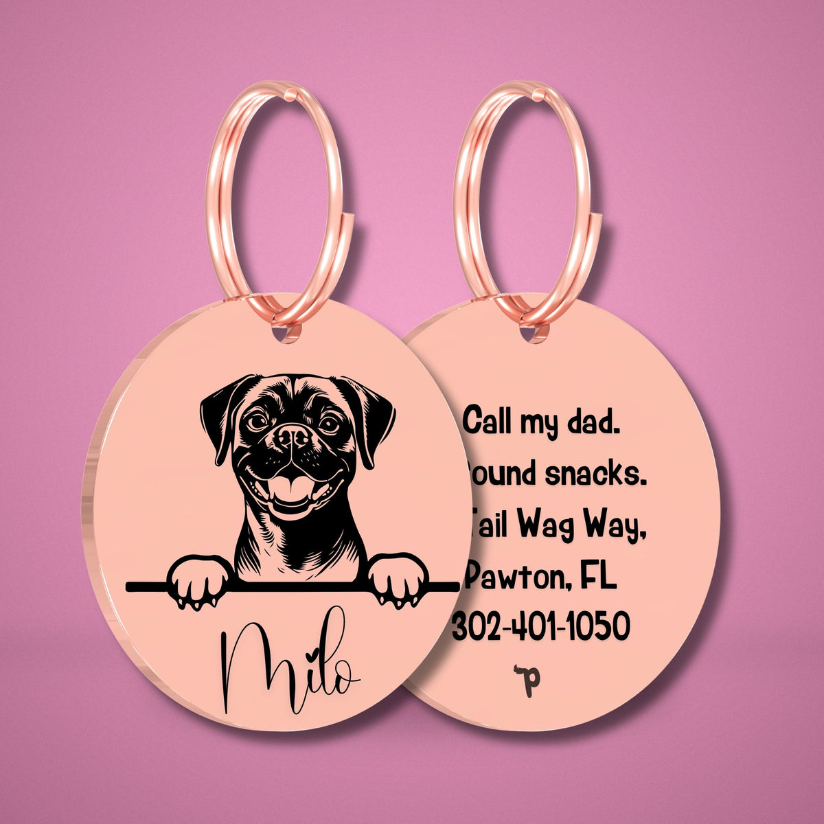 Breed Dog Tag - Puggle Unique Dog Tag with Peek-a-Boo Portrait
